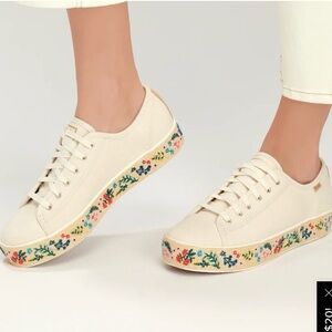 Keds Cream Canvas Sneakers with Floral Detail